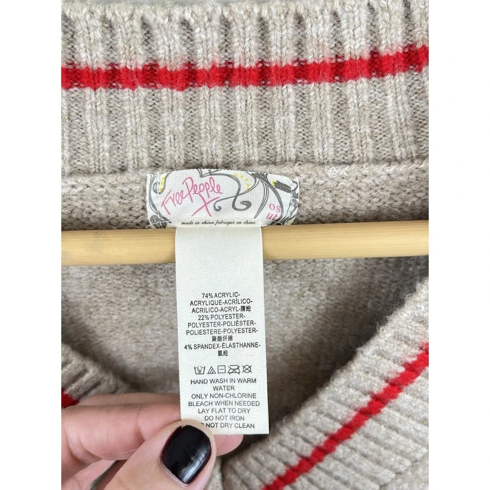 Free People All Star Stripe Poncho Sweater Tan/Red/Neutral OS One Size‎ Festival